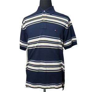 Tommy Hilfiger Short Sleeve Polo Shirt Large Striped Blue White Yellow